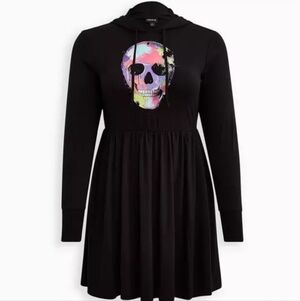 Torrid Black Hooded Skull Graphic Dress – Super Soft Knit Pockets Size 2 NWOT